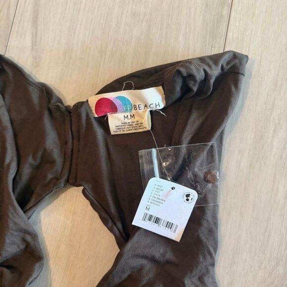 Free people beach brown ruched wide-leg jumpsuit size M - Picture 7 of 12